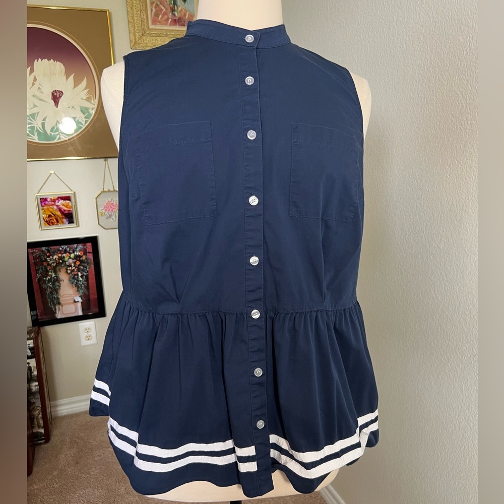 Eloquii navy peplum sleeveless button up blouse